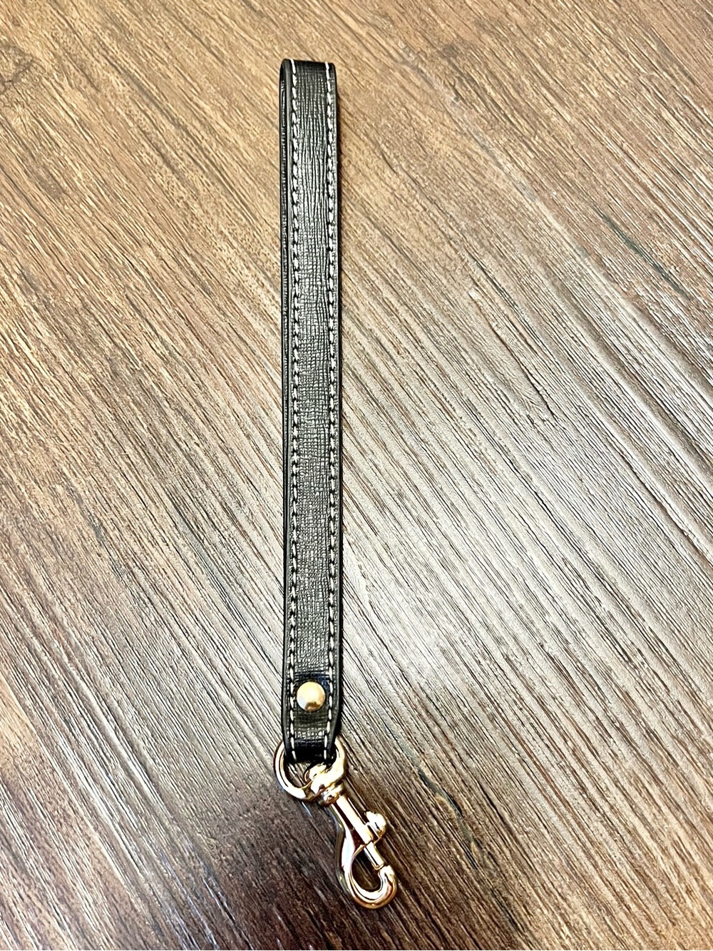 Dooney & Bourke Black Leather Wristlet Key Strap with Gold Hardware